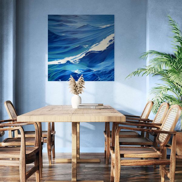 Blue Wave von Traute Molik-Riemer in einem Essbereich